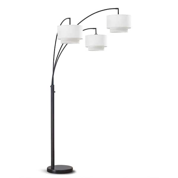 Broadway. 83 in. Dark Bronze Finish 3-Lights Arc Tree Floor Lamp with White Shades