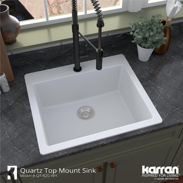 White Quartz 25 in. Single Bowl Drop-In Kitchen Sink