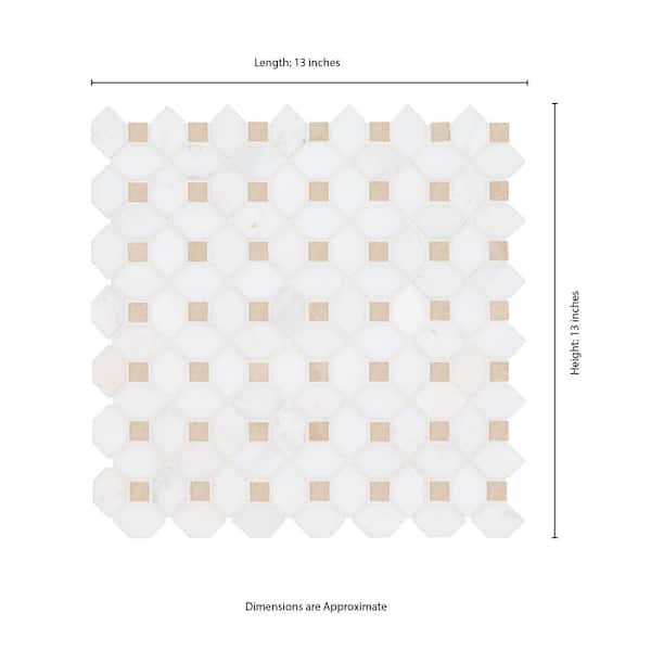 Bianco Dolomite Crema Dotty 12.4 in. x 12.4 in. x 10 mm Polished Marble Mosaic Tile (10.7 sq. ft. / case)