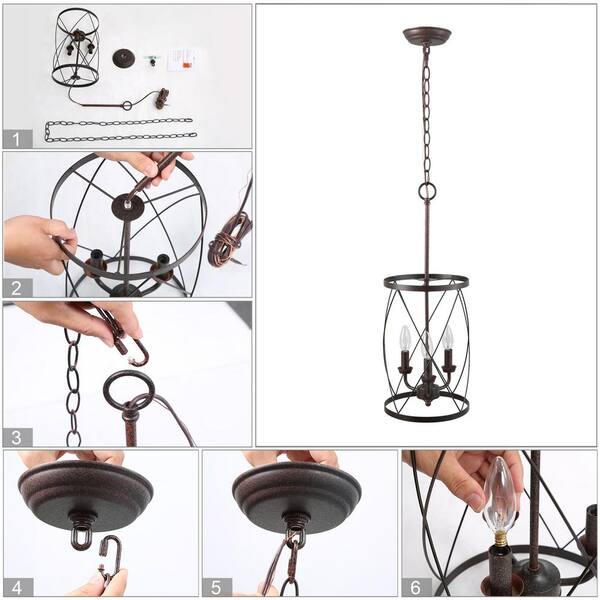 Farmhouse Chandelier Bronze Industrial 3-Light Drum Cage Candlestick Dining Room High Ceiling Pendant Chandelier