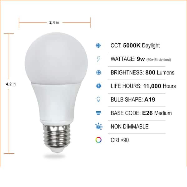 60-Watt Equivalent A19 Non-Dimmable CEC Rated LED Light Bulb Daylight (16-Pack)