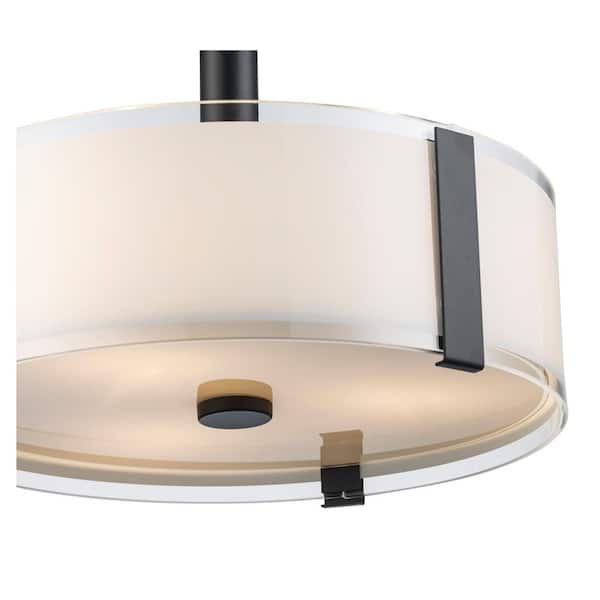 Bourland 14 in. 3-Light Black Semi-Flush Mount Ceiling Light Fixture with White and Clear Glass Double Shade