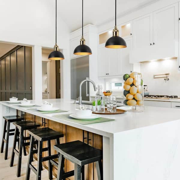 Matte Black & Brass Gold Pendant Lights Fixture, 6 in. Modern Pendant Lighting for Kitchen Island and Dining Room