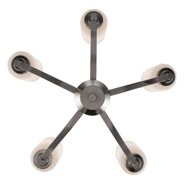 5-Light Brushed Nickel Chandelier Light Fixture with Frosted Glass Shades