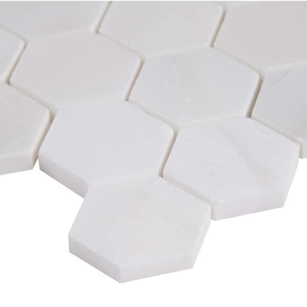 Greecian White Hexagon 12 in. x 11.75 in. x 10 mm Polished Marble Mosaic Tile (9.8 sq. ft. / case)