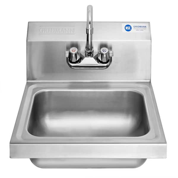 17 in. Stainless Steel 18-Gauge Wall Mount 1-Compartment Commercial Kitchen Hand Sink with Faucet