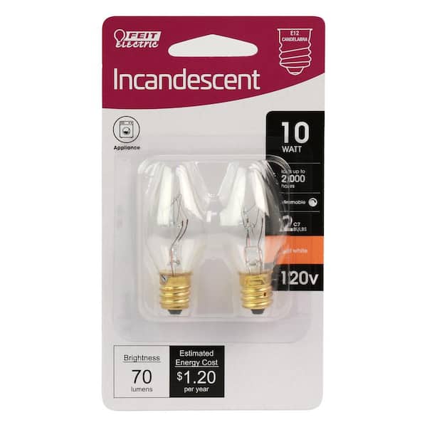 10-Watt Soft White (2700K) C7 Candelabra E12 Base Dimmable Incandescent Appliance Light Bulb (2-Pack)