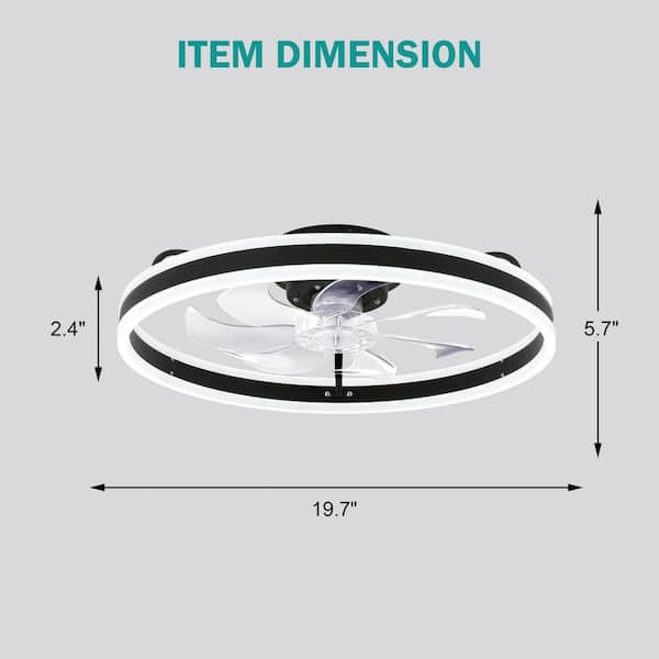20in. LED Indoor Black Bladeless Low Profile Ceiling Fan Flush Mount Smart App Remote Control Dimmable Lighting