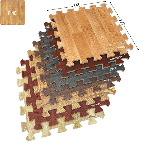 Pine Wood Grain Floor Mats Foam Interlocking Mats 12 in. x 12 in. (16 Tiles)