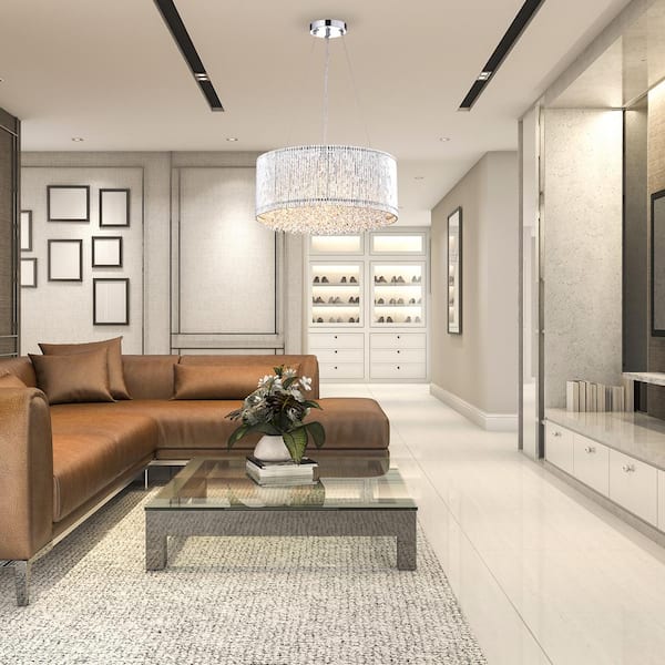 Pamina 4-Light Chrome Glam Chandelier with Drum Shade and Hanging Crystals