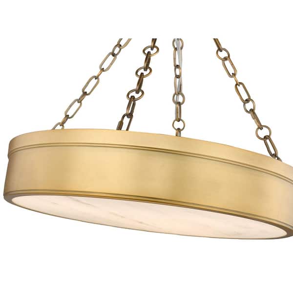 Anders 24 W 22 in 3 Light Rubbed Brass Integrated LED Semi Flush Mount Light with Marbling Parian Plastic Shade