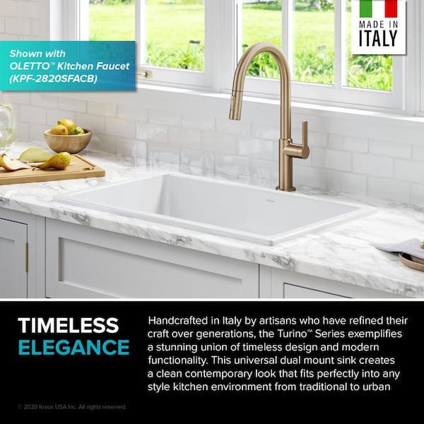 Turino White Fireclay 29.88 in. Single Bowl Drop-In/Undermount Kitchen Sink