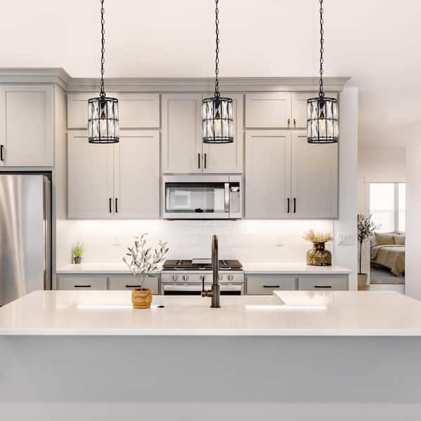 Cristallo Black Modern Coastal Mini Drum Pendant Light 1-Light Transitional Crystal Pendant Ceiling Light