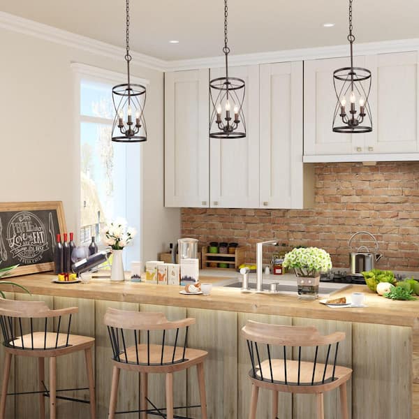 Farmhouse Chandelier Bronze Industrial 3-Light Drum Cage Candlestick Dining Room High Ceiling Pendant Chandelier