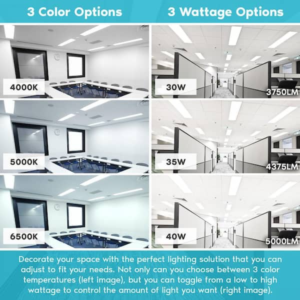 1 ft. x 4 ft. Integrated LED Flat Panel Light 30/35/40-Watt 3 Color Selectable, 3750/4375/5000 Lumens, ETL DLC (4-Pack)