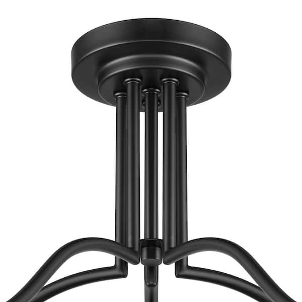 Canemeadow 22 in. 5-Light Matte Black Semi-Flush Mount Light