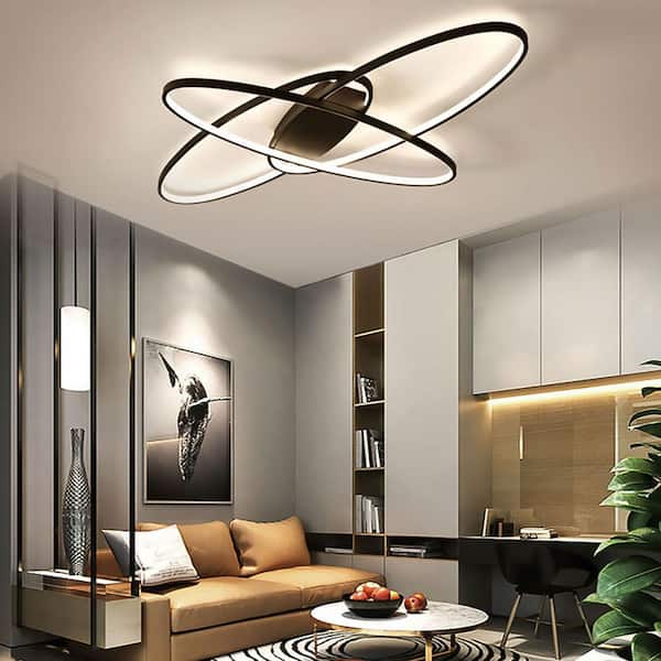 37 in. Black Integrated LED Modern Geometric Flush Mount Ceiling Lamp Fixture