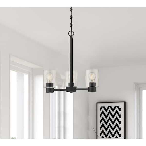 Sylvestre 3-Lights Matte Black Chandelier with Clear Glass