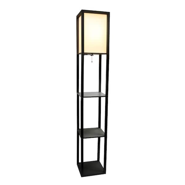 62.5 in. Black Floor Lamp Etagere Organizer Storage Shelf with Linen Shade