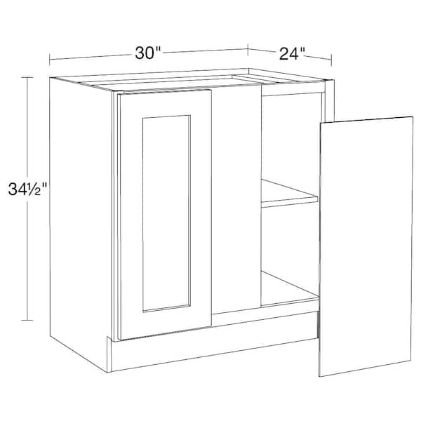 Newport Blue Painted Plywood Shaker Assembled Blind Corner Kitchen Cabinet Sft Cls R 30 in W x 24 in D x 34.5 in H