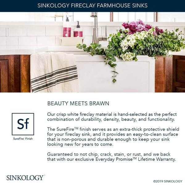 Josephine 34 in. 3-Hole Quick-Fit Drop-In Farmhouse Single Bowl Crisp White Fireclay Kitchen Sink with Strainer Drain