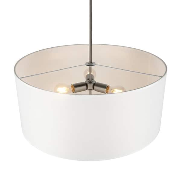 Betty 3-Light Brushed Nickel Drum Shade Pendant with Fabric Shade
