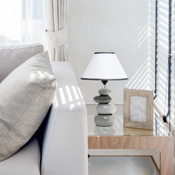 15 in. Shades of Gray Ceramic Stone Table Lamp with Shade
