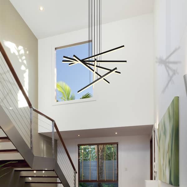 Sirius 93.88-Watt ETL Certified Integrated LED Height Adjustable Black Pendant with 6 LED Planks 32 in. Long