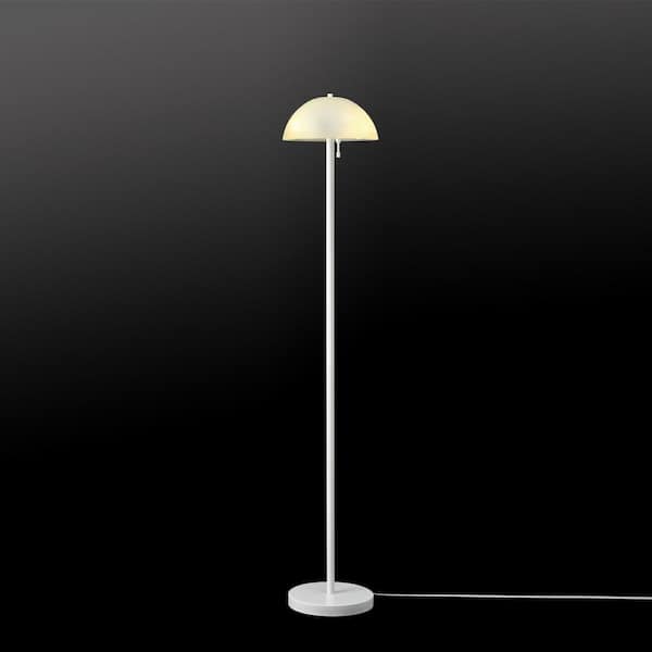 65 in. 2-Light Matte White Floor Lamp Dixon with Frosted Glass Shade and Vertical Pull-Chain Stepless Dimmer Switch