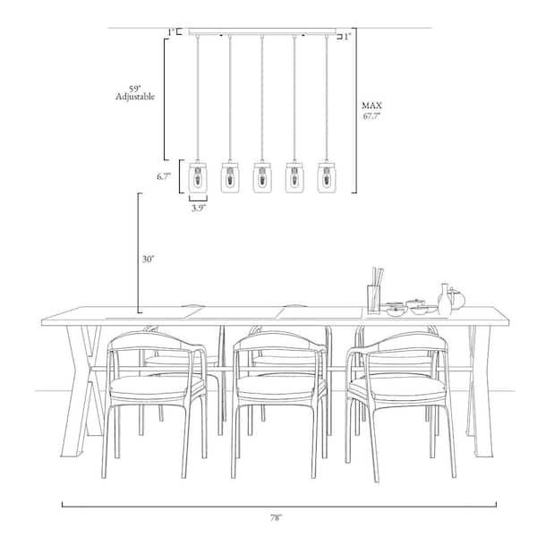 Modern Farmhouse Wood DIY Island Chandelier 5-Light Industrial Dark Brown Linear Pendant Light with Mason Jar Shade