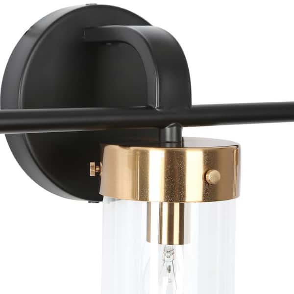 21.5 in. Modern 3-Light Black Bathroom Vanity Light, Cylinder Brass Gold Bath Lighting with Clear Glass Shade