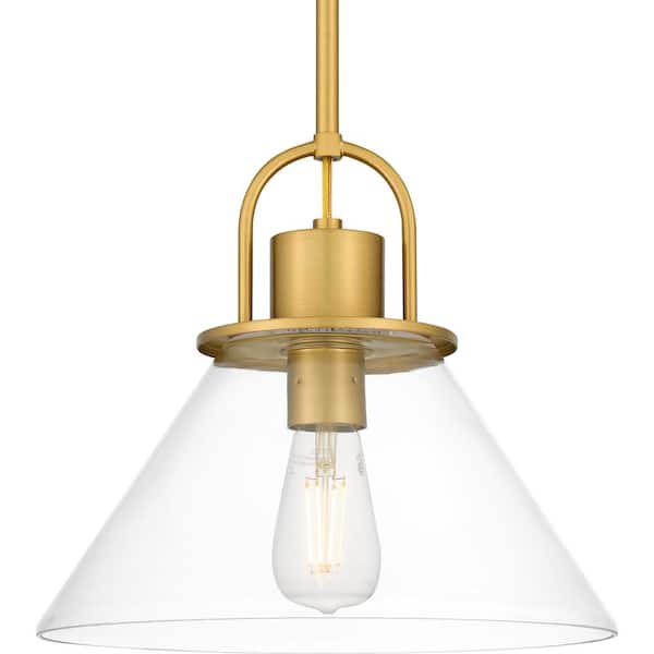 Balfour 1-Light Brushed Gold Pendant with Clear Seedy Glass Shade