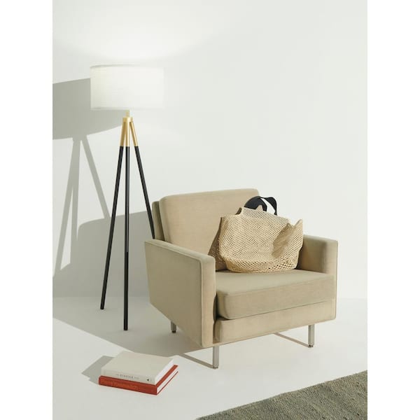 Levi 61 in. Black LED Tripod Floor Lamp with Drum Fabric Shade