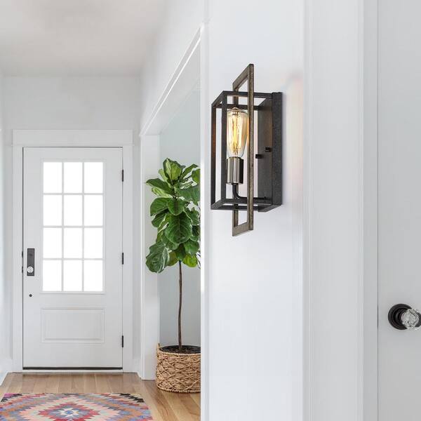 Sullivan 1-Light Black/Wood Tone Rustic Farmhouse Wall Sconce