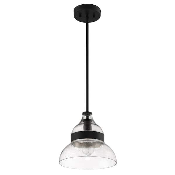 Pendant 100-Watt 1-Light Flat Black Finish Dining/Kitchen Island Mini Pendant with Seeded Glass, No Bulbs Included