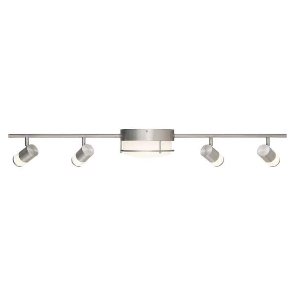 Greyrock 3.44 ft. 4-Light Brushed Nickel Integrated LED Fixed Track Lighting Kit with Rotating Heads & Flush Mount Light