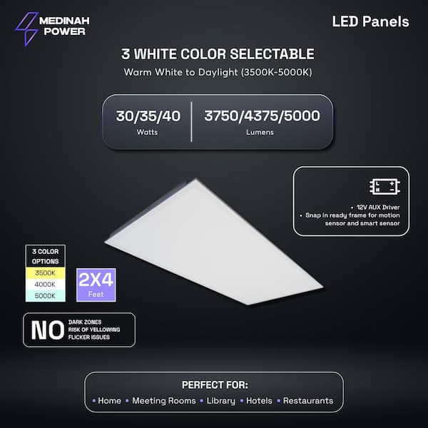 2x4 LED Back-Lit Panel, Adjustable Watt and CCT with 12V Aux and Usmart Cover (4-Pack)