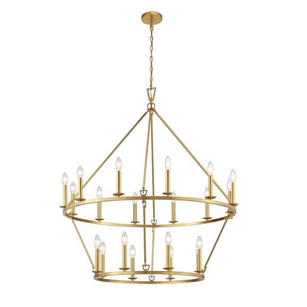 20-Light 40 in. Distressed Gold 2-Tier Wagon Wheel Chandelier