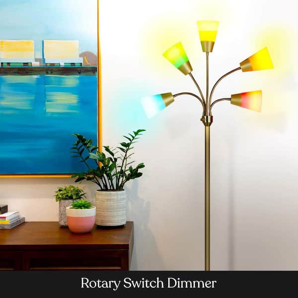 Medusa Modern 78 in. Brass LED Standard Floor Lamp with 5 Interchangeable Color and White Shades