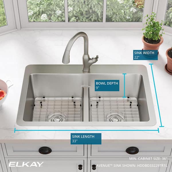 Avenue 18-Gauge Stainless Steel 33 in. Double Bowl Drop-In/Undermount Kitchen Sink with Low Divide