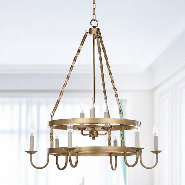 Crowley 9-Light Gold Wagon Wheel Candle-Style Chandelier Lighting
