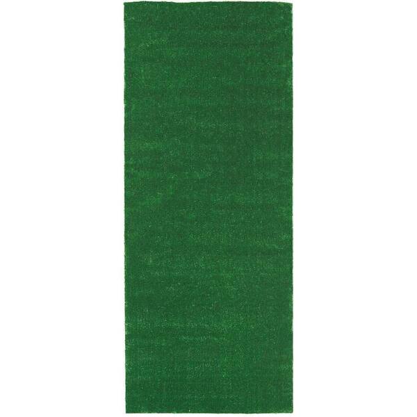 Green 2 ft. x 22 ft. Meadowland Collection Waterproof Solid Grass Artificial Grass Indoor/Outdoor Area Rug
