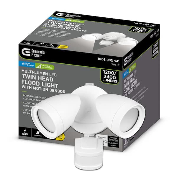 240-Degree White Motion Activated Integrated LED Outdoor Twin Head Security Flood Light, 4000K