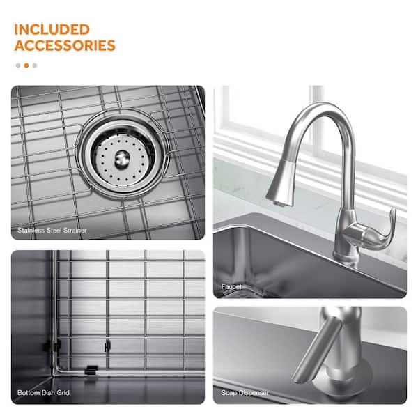 All in-One 33 in. Drop-in/Undermount Single Bowl 18 Gauge Stainless Steel Kitchen Sink with Pull-Down Faucet/Strainer