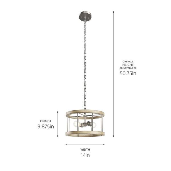 Barrett 14 in. 2-Light Distressed Antique Gray with Brushed Nickel Rustic Hallway Convertible Flush Mount Ceiling Light