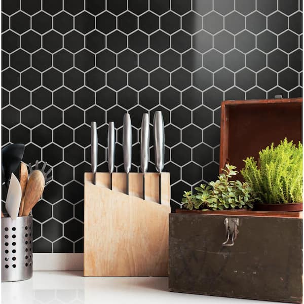 Metro 2 in. Hex Matte Black 11-1/8 in. x 12-5/8 in. Porcelain Mosaic Tile (10.0 sq. ft./Case)