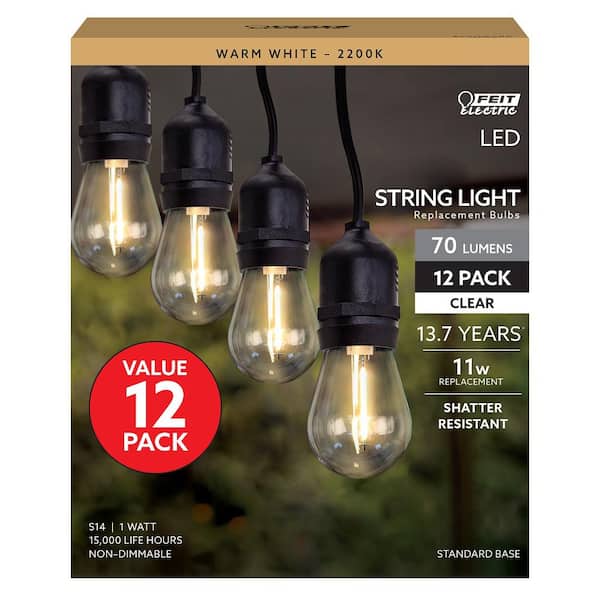 11-Watt Equivalent S14 String Light LED Light Bulb, Warm White 2200K (12-Pack)