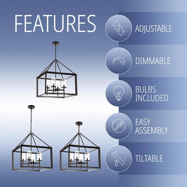 Anna 21 in. 4-Light Oil Rubbed Bronze Metal/Glass LED Pendant