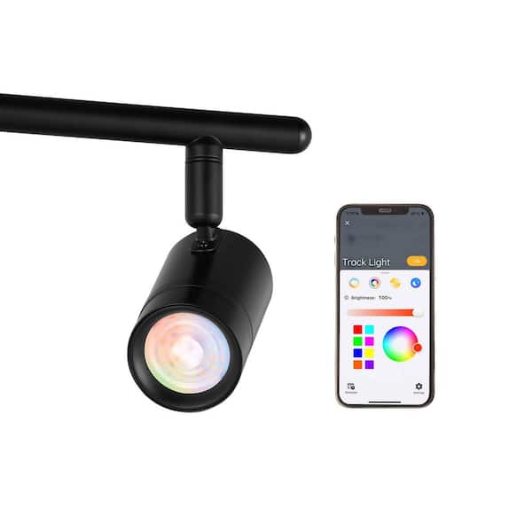 Boedy 2 ft. 3-Light Smart Matte Black Integrated LED Fixed Track Lighting Kit with Night Light Powered by Hubspace