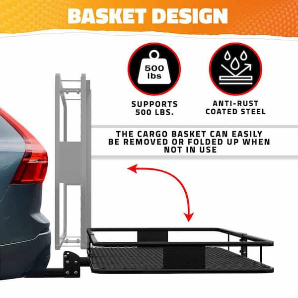 500lb Capacity Rustproof Hitch Mount Cargo Carrier 70inx30inx 6in Foldable Extra Strong Arm & Increased Ground Clearance